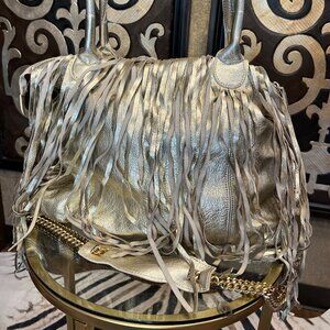 Alberta DiCanio Italian soft leather fringe golden crossbody handbag